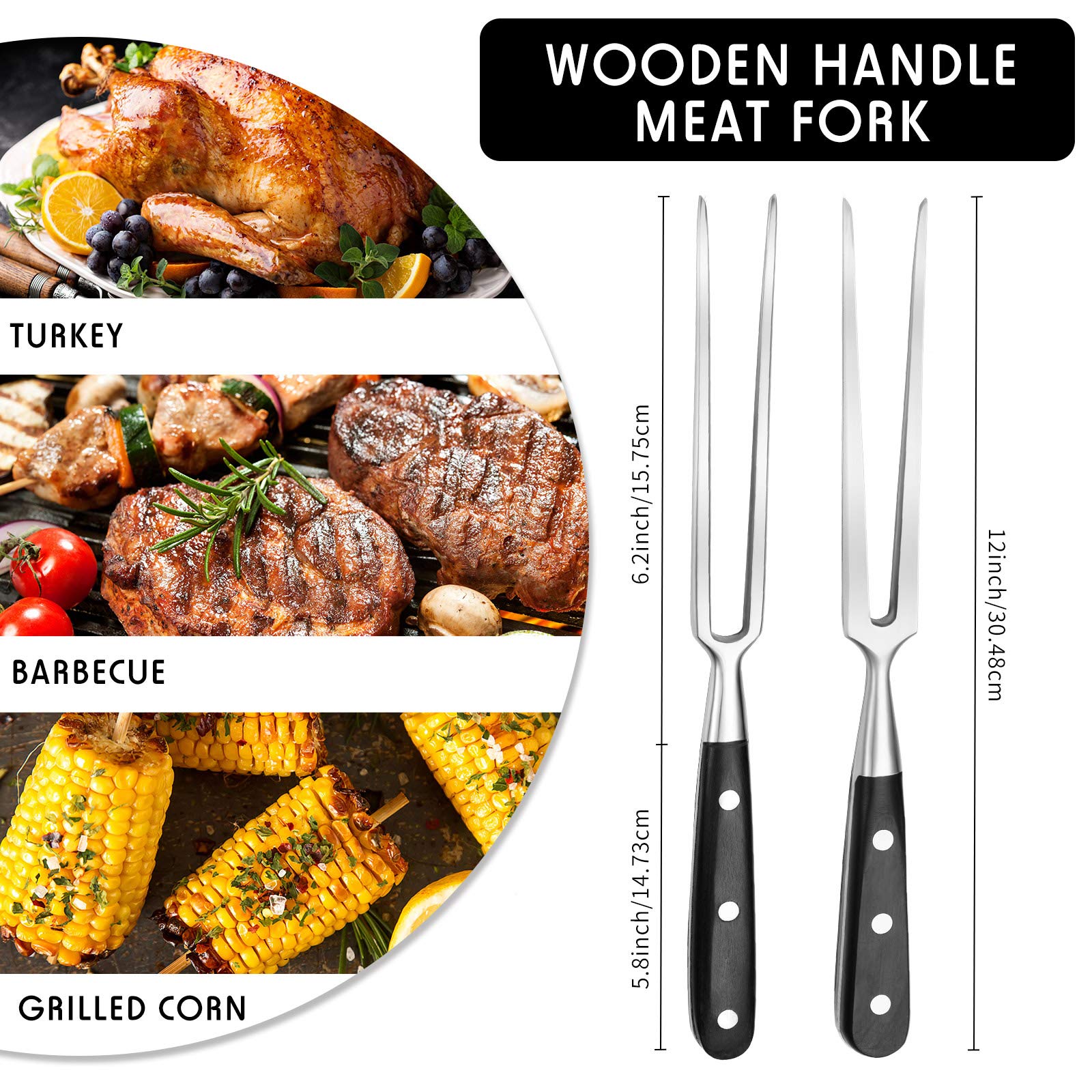 Patelai meat forks stainless steel head close-up emphasizes durability and secure grip