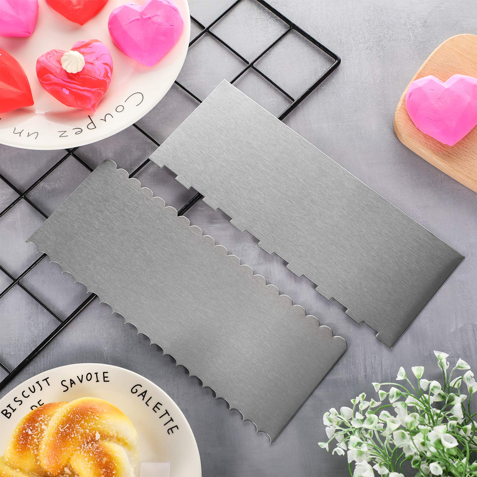 Patelai multipurpose baking scraper for shaping and decorating baked goods.