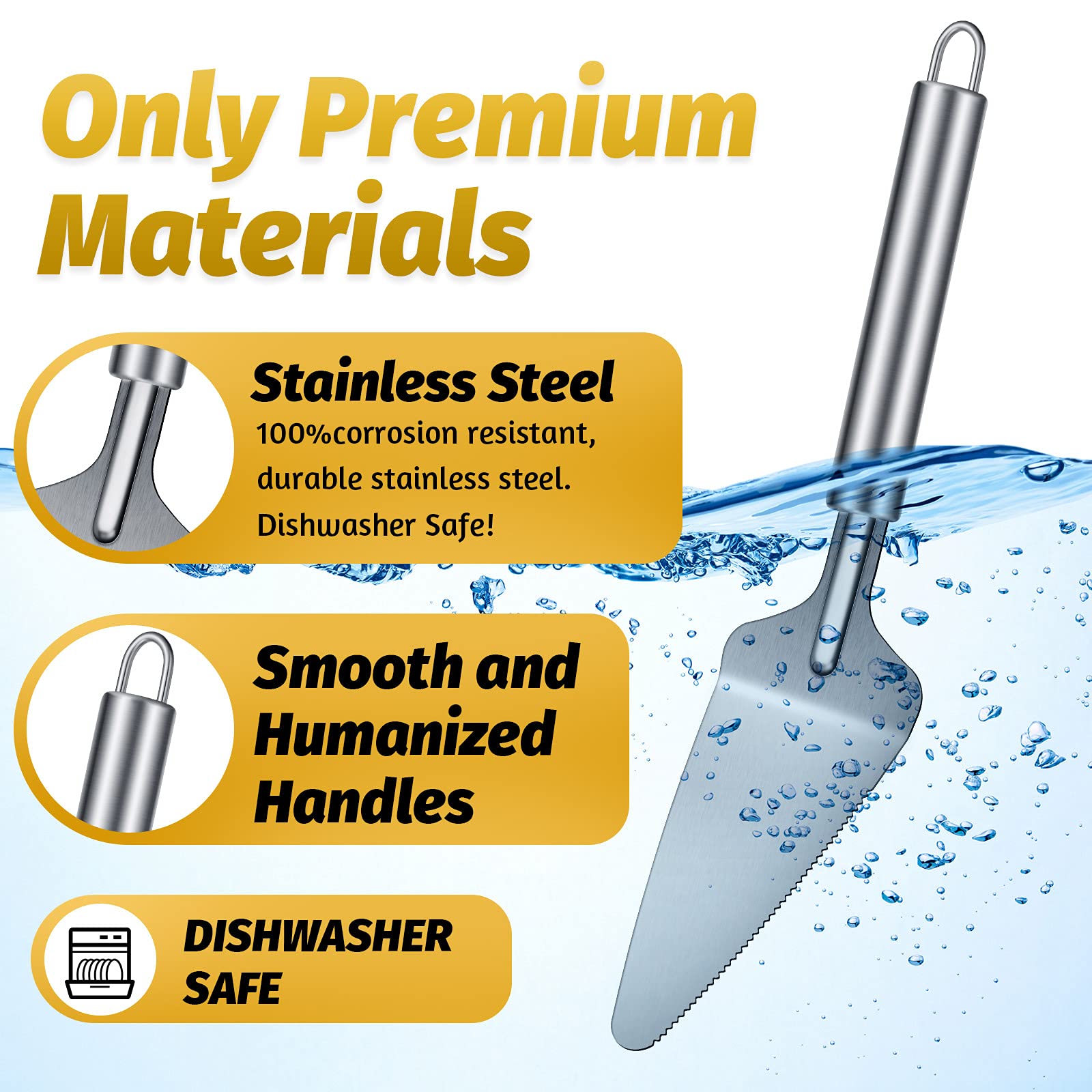 Patelai pie server with stainless steel handle, durable and rust-resistant for daily kitchen use.