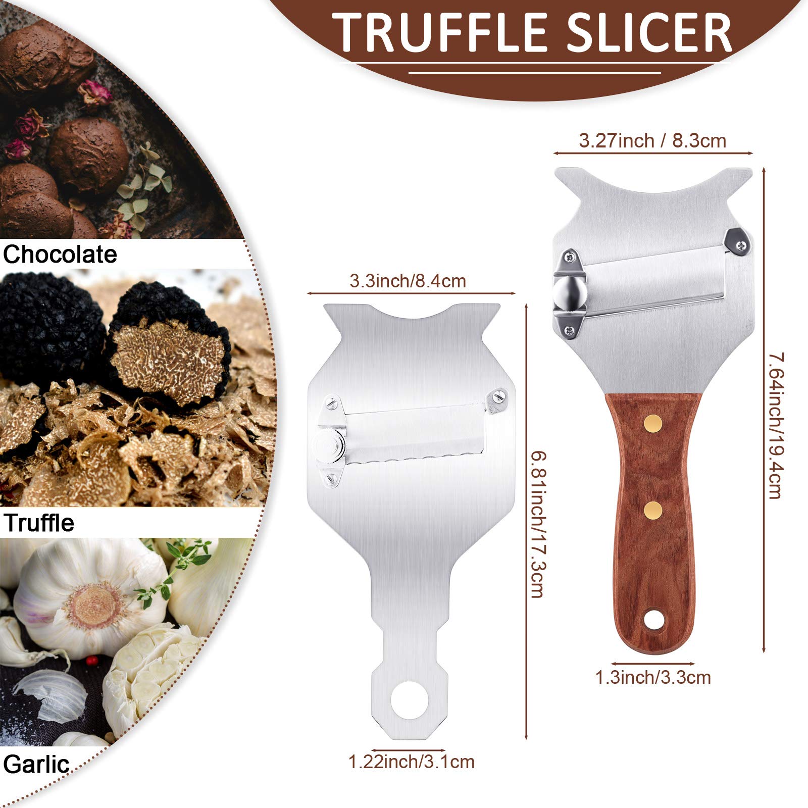 Patelai truffle shaver with stainless steel handle delivers durable, clean slices.