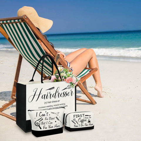 Paterr hairdresser gift set includes tote, makeup bag, and pouch.
