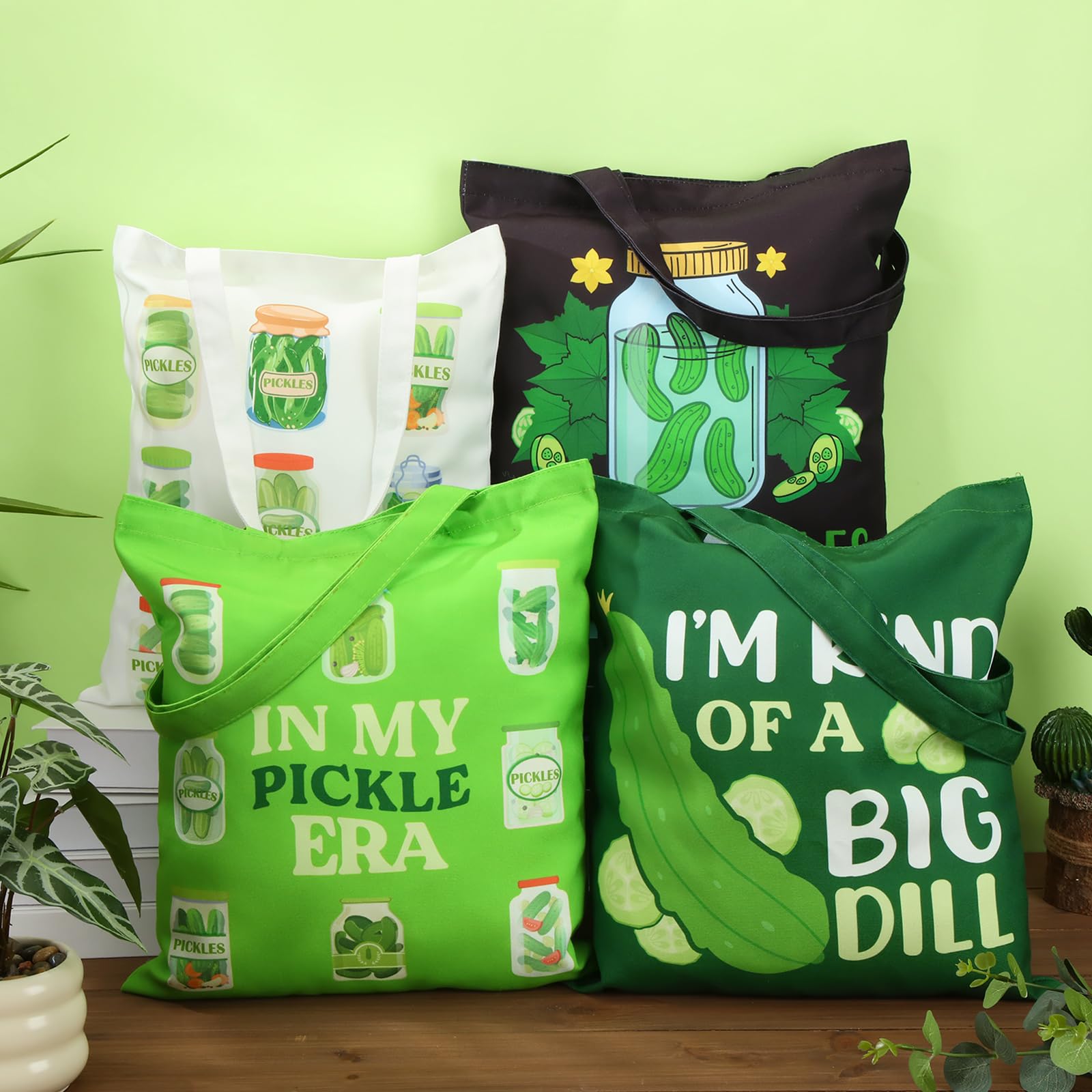 Paterr pickle tote bag sized 13x15 inches for groceries, books, and more.