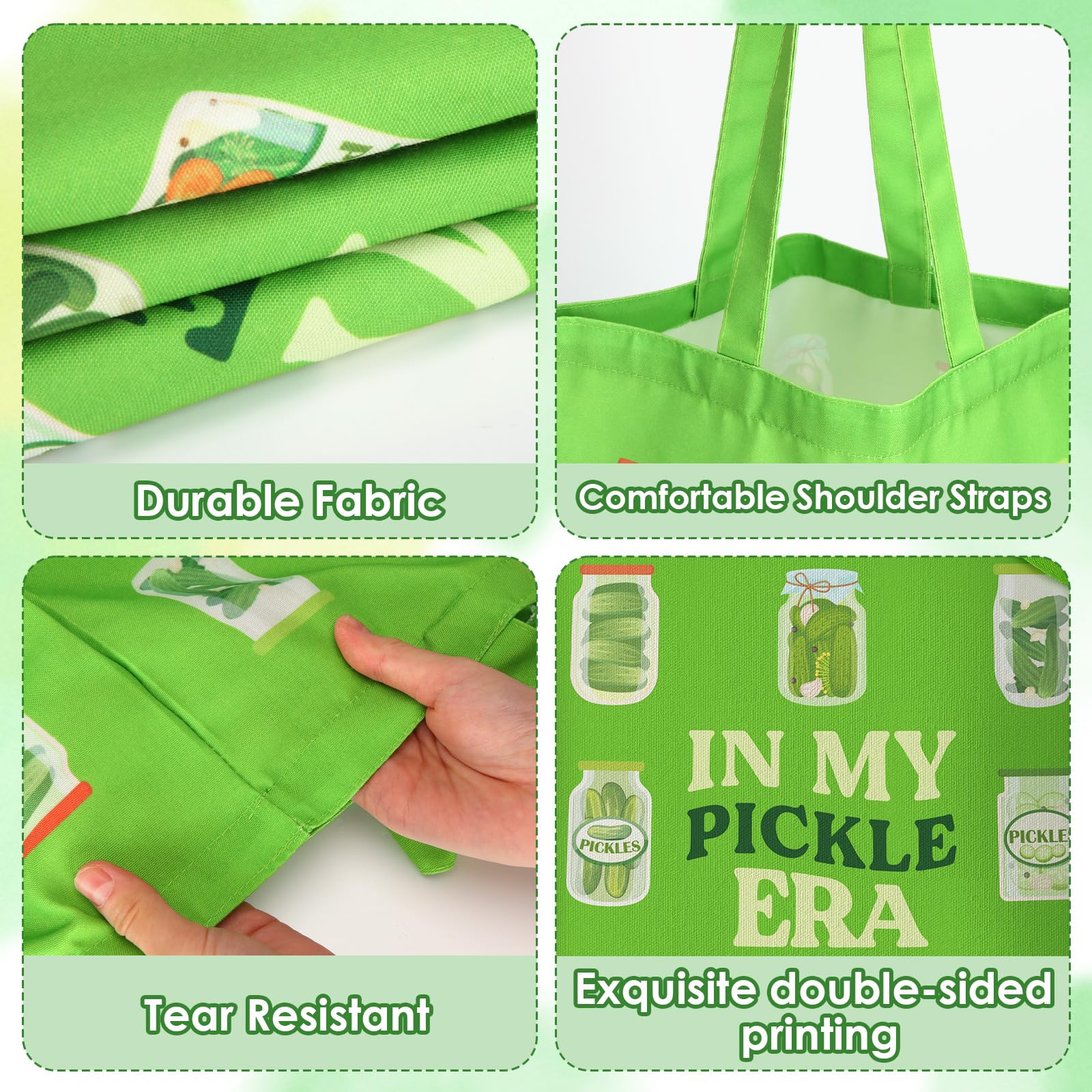 Paterr pickle tote bag made from eco-friendly material for daily reuse.