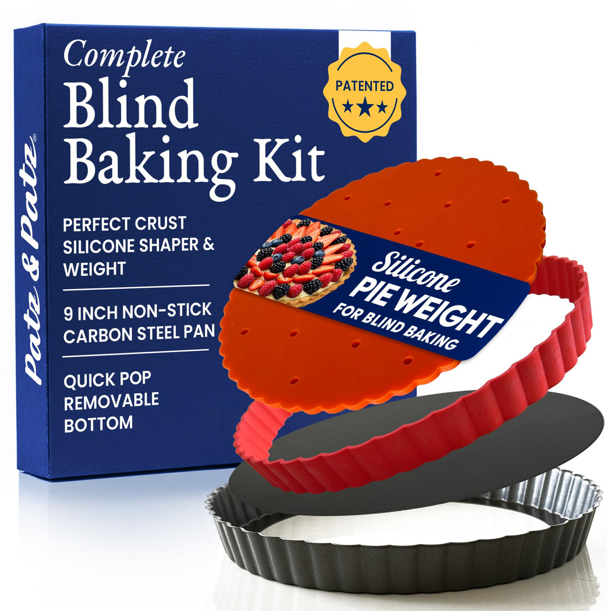 Patz&Patz classic tart pan with removable bottom for precise blind baking.