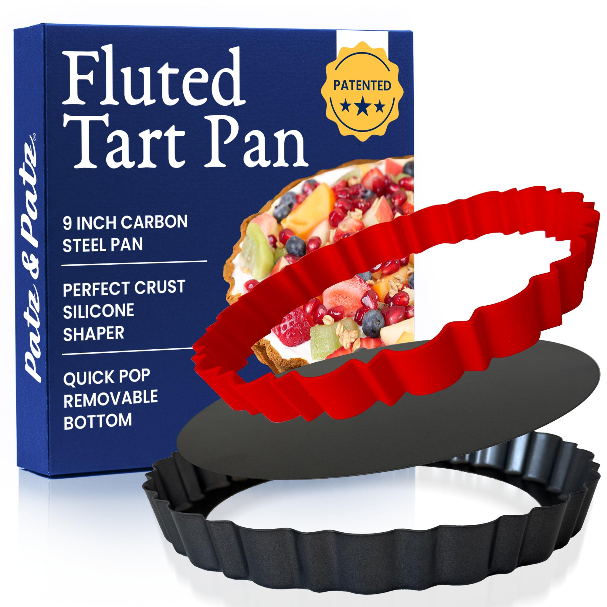 Patz&Patz fluted tart pan 9-inch ready for precise, decorative pies.