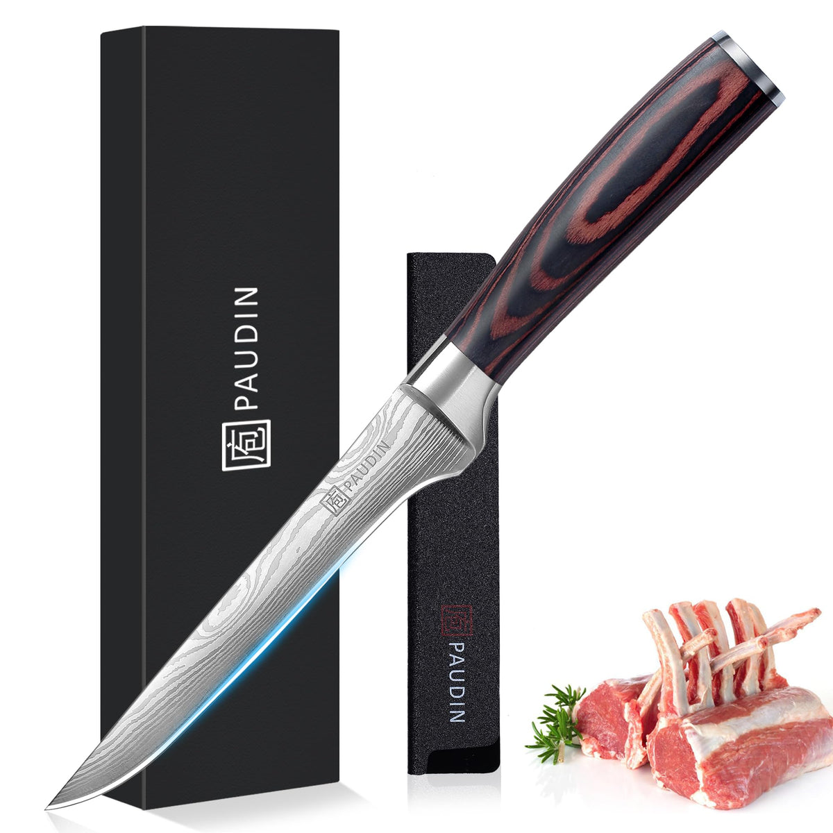 PAUDIN 6-inch boning knife blade close-up for precise deboning and trimming.