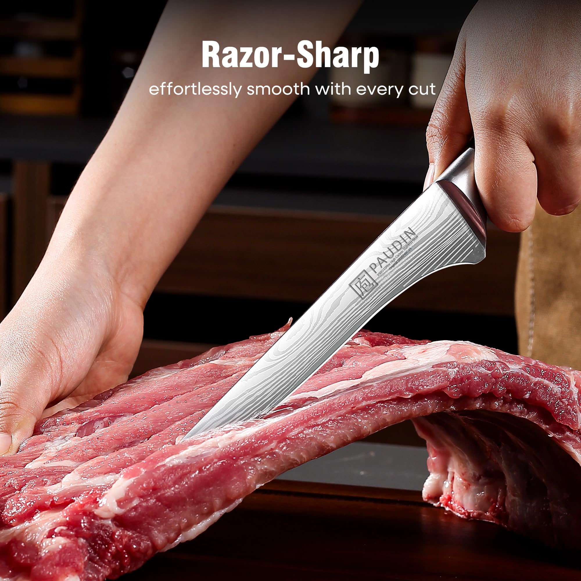 PAUDIN 6-inch filleting in use demonstrates versatile meat prep.