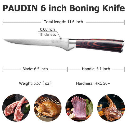 PAUDIN boning knife handle grip with ergonomic balance for comfortable slicing.