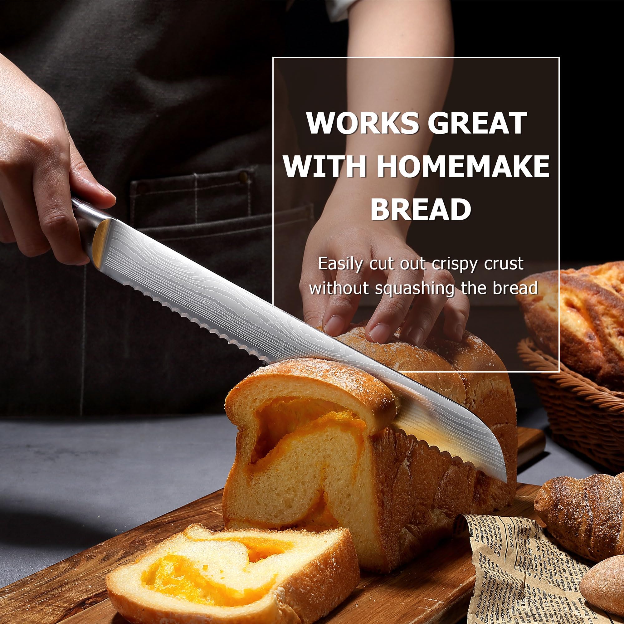 PAUDIN bread knife built with German high-carbon steel for lasting sharpness and rust resistance.