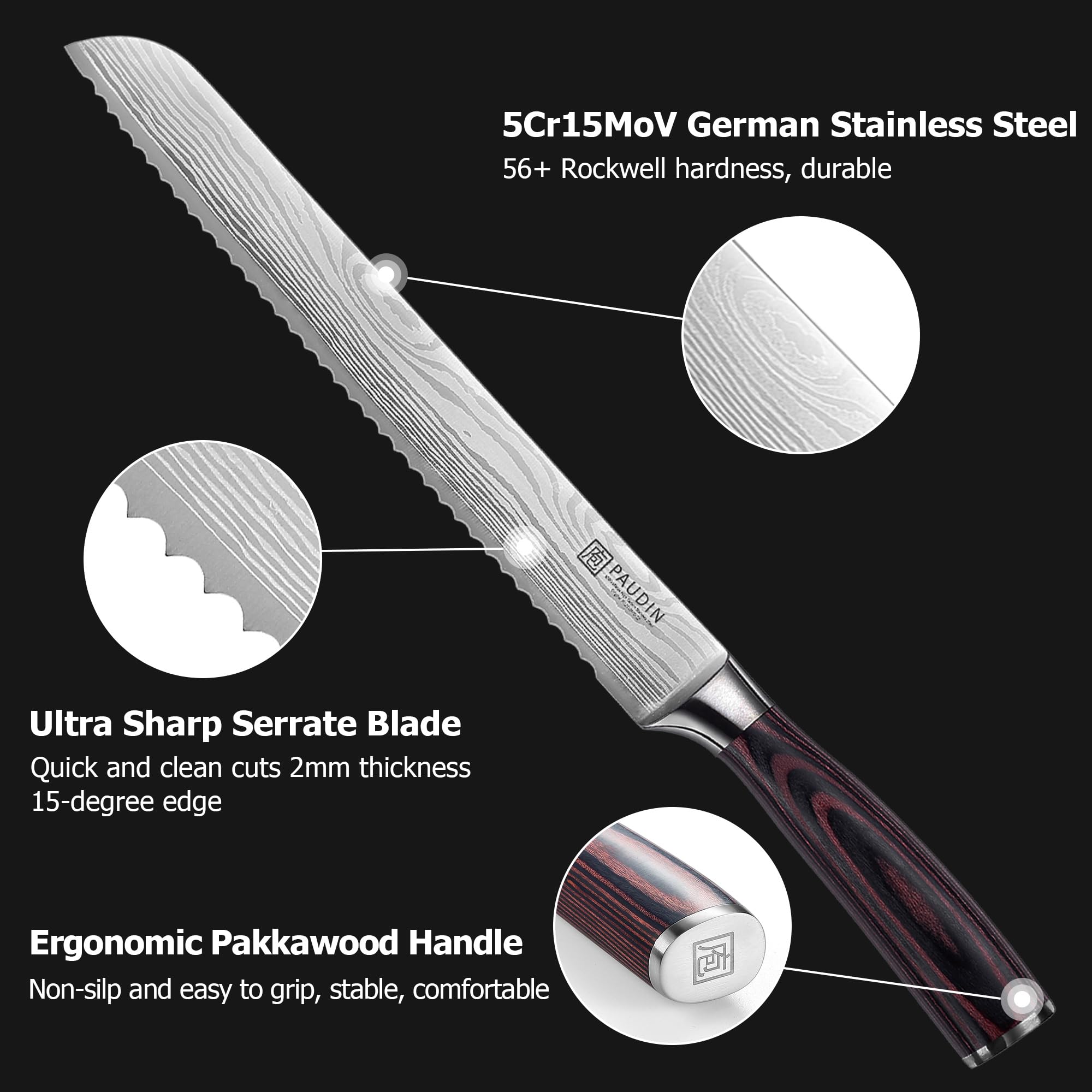 PAUDIN bread knife is a versatile kitchen companion for bread, cakes, and sandwiches.