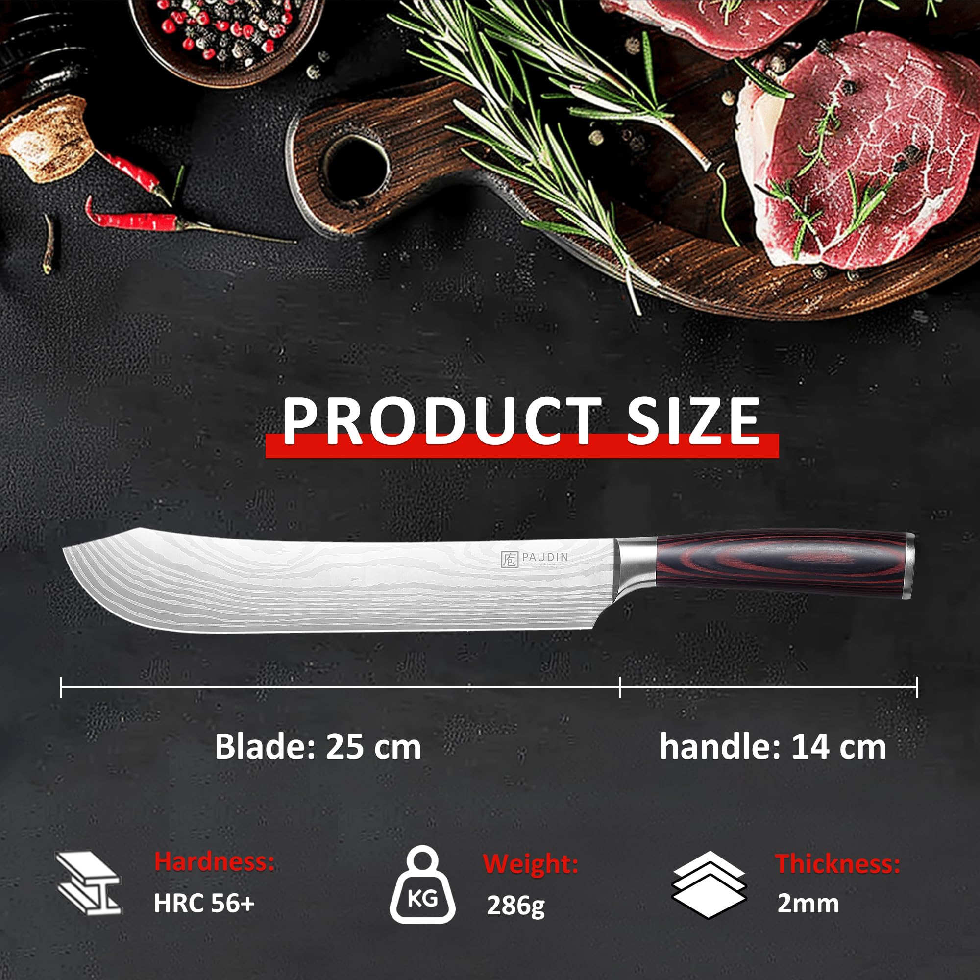 PAUDIN brisket knife 10in edge for long, even slices.