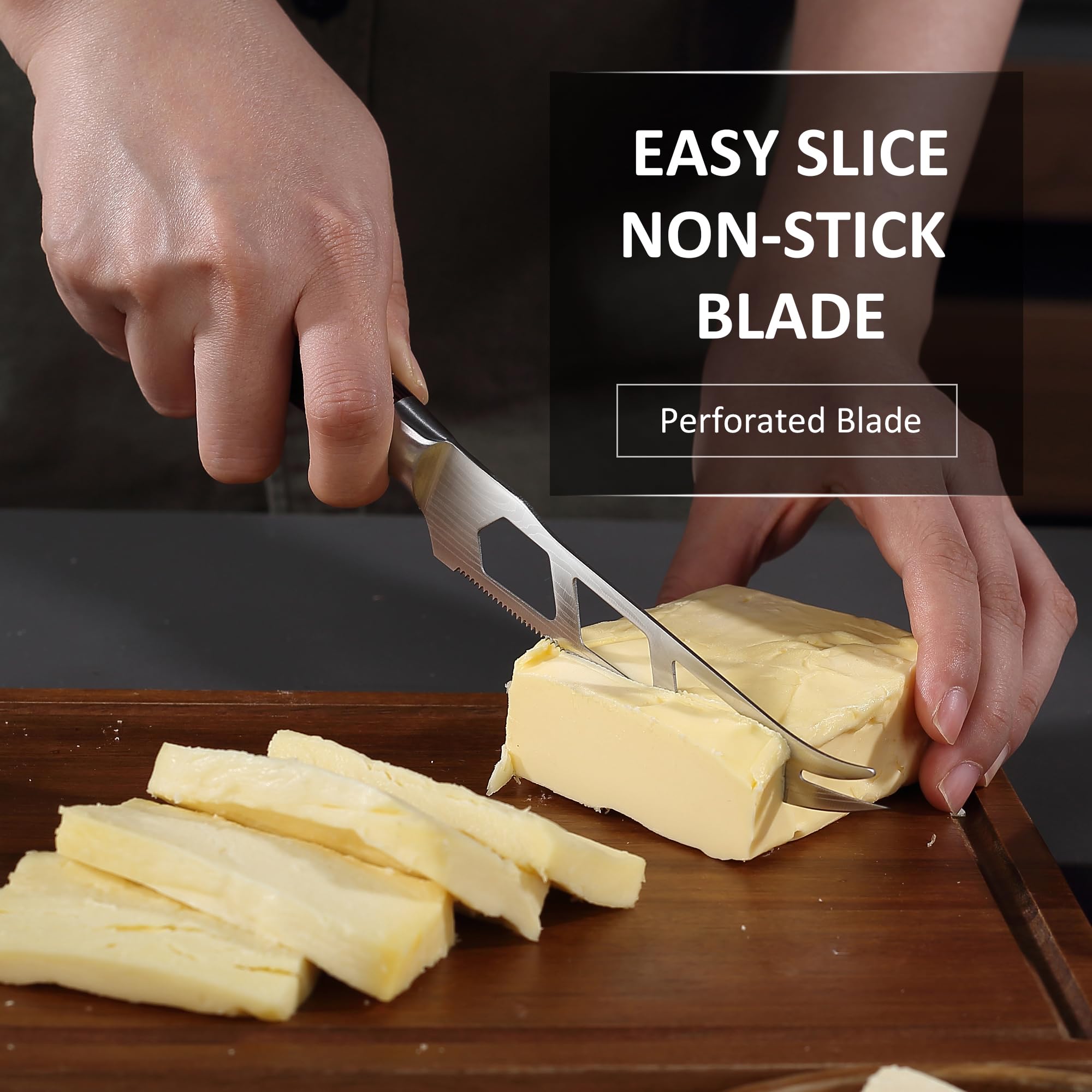 PAUDIN cheese knife with pakkawood handle for comfortable grip during use