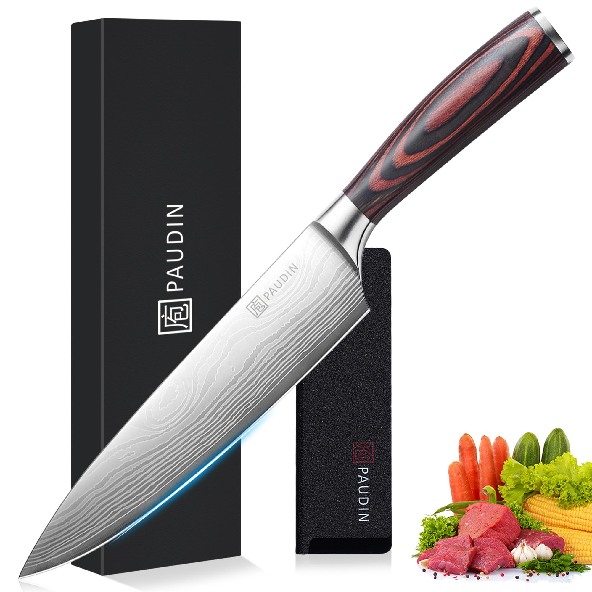 PAUDIN chef knife close-up shows sharp edge for precise cuts