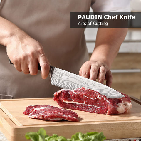PAUDIN 8in knife cutting vegetables on board demonstrates versatile prep