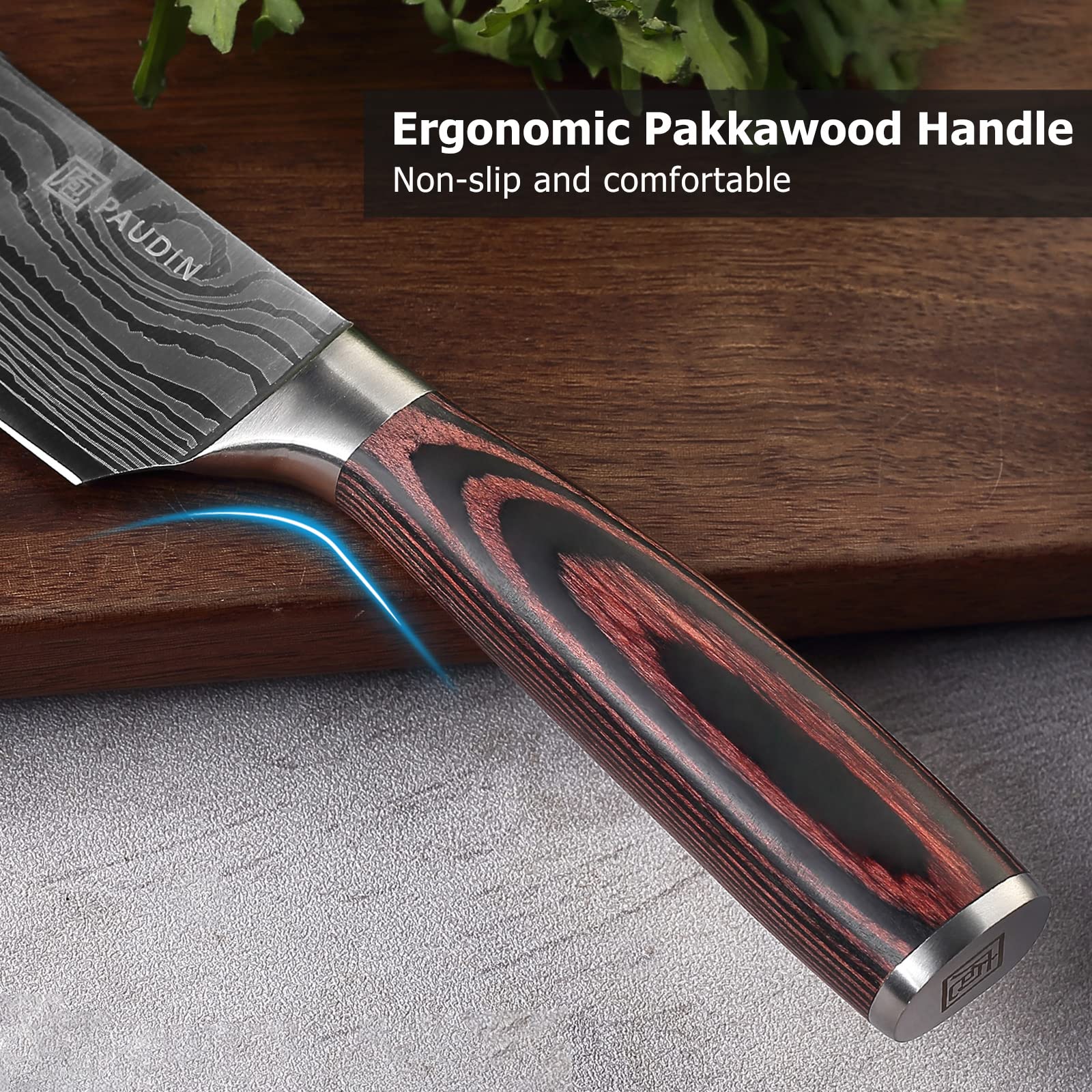 PAUDIN 8in knife slicing meat to showcase balance and control