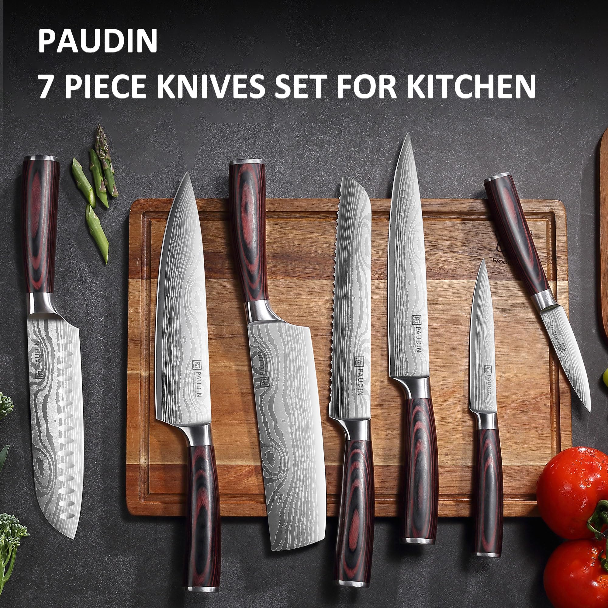 PAUDIN 7-inch santoku knife for precise dicing and mincing