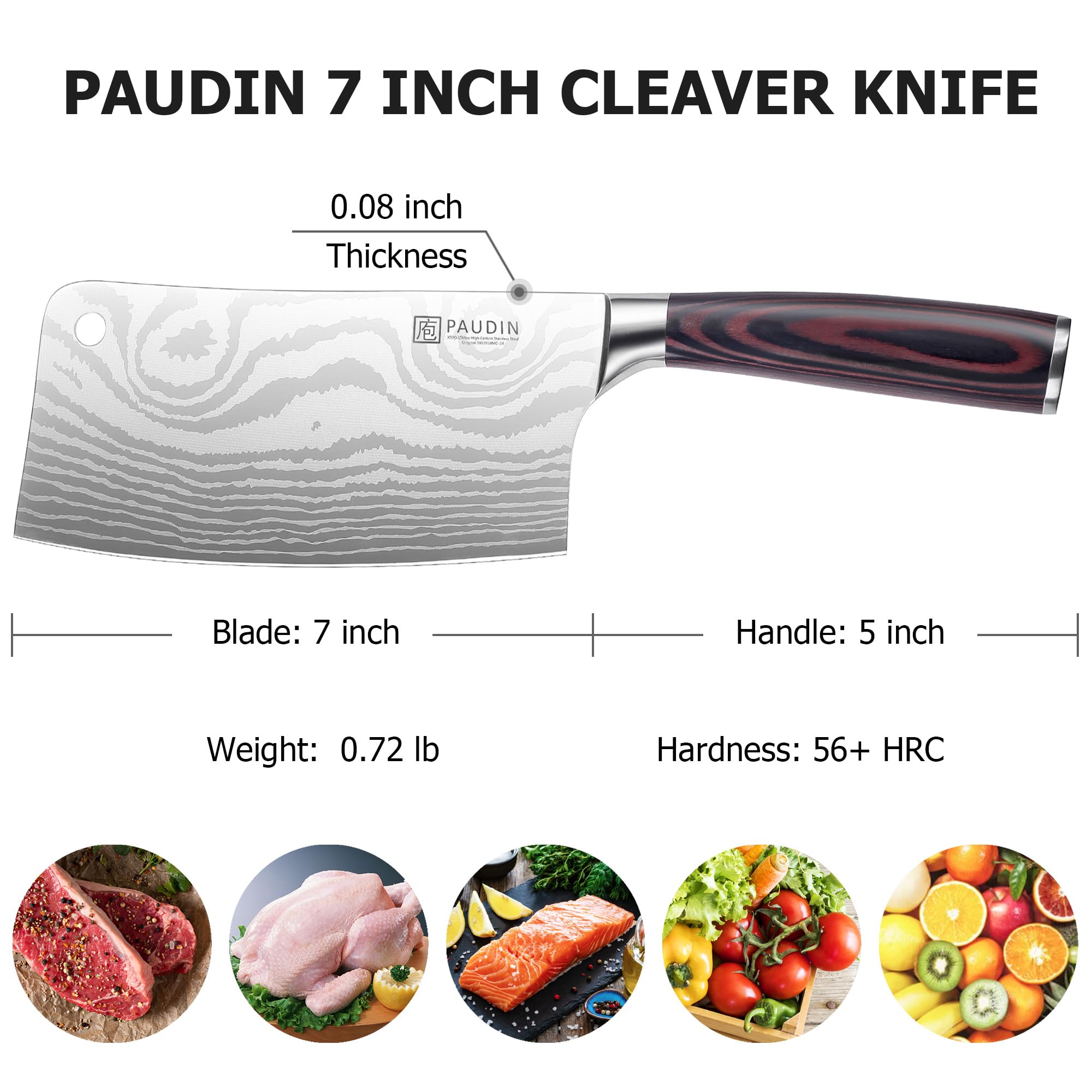 PAUDIN cleaver with ergonomic wooden handle for comfortable use