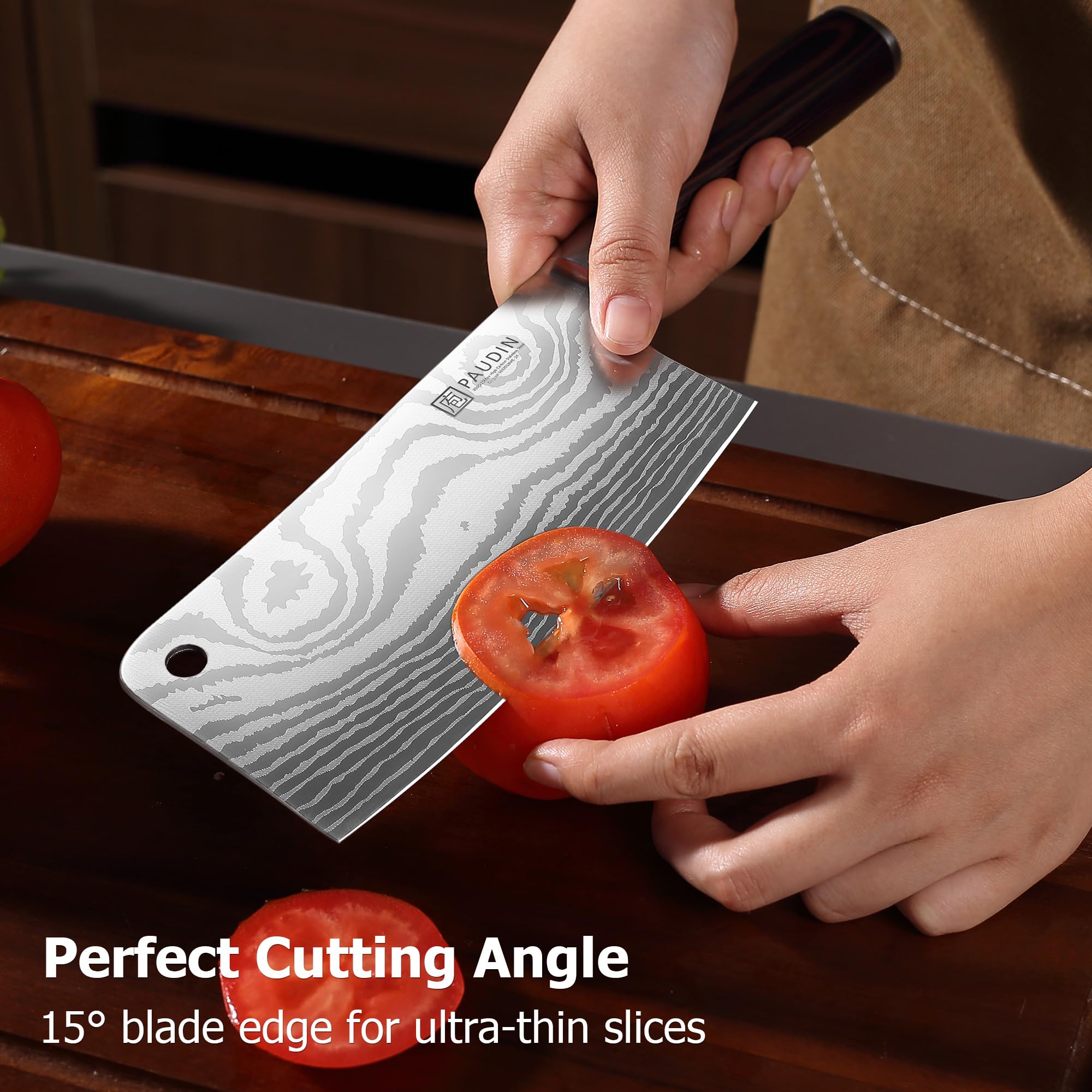 PAUDIN cleaver slicing vegetables evenly, versatile kitchen tool