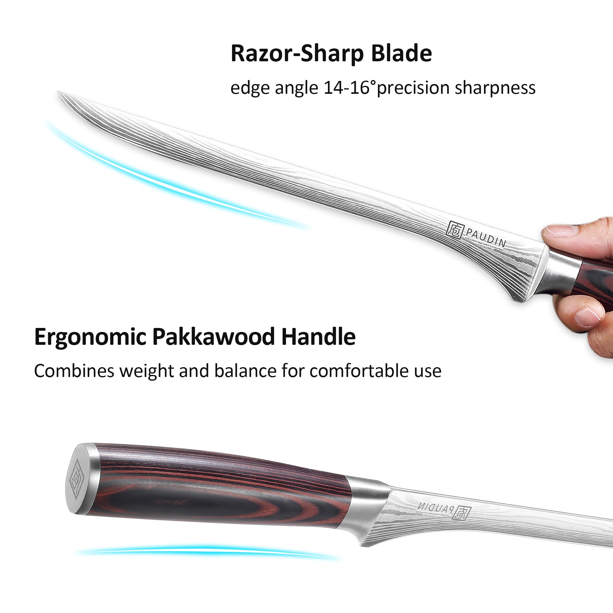 PAUDIN ham-slicing knife in use shows thin, even slices