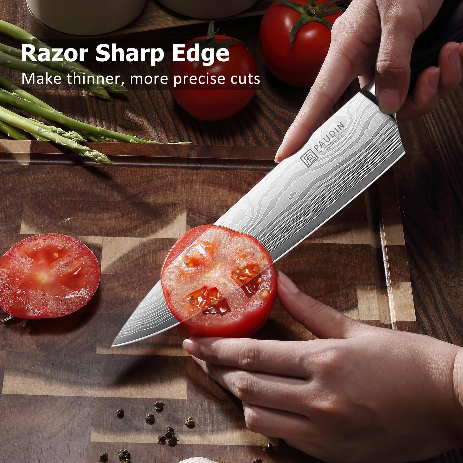 PAUDIN knife with pakkawood handle offers comfortable grip