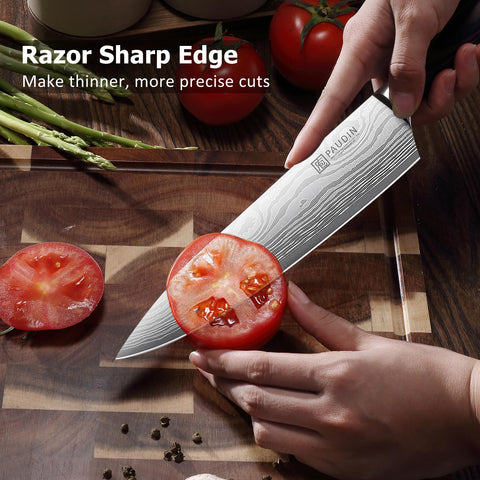 PAUDIN knife with pakkawood handle offers comfortable grip