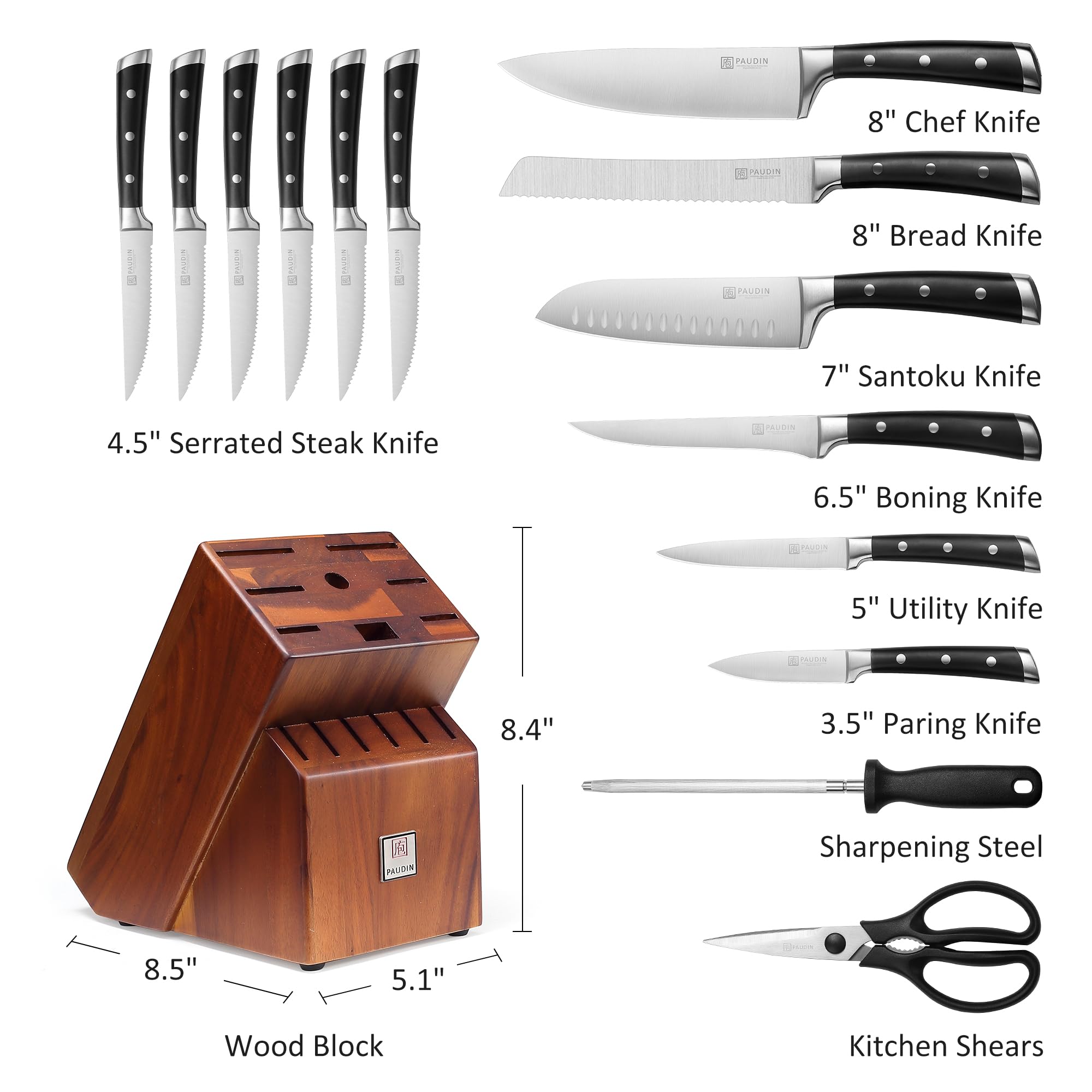 PAUDIN 8-inch bread knife with serrated edge for clean slices