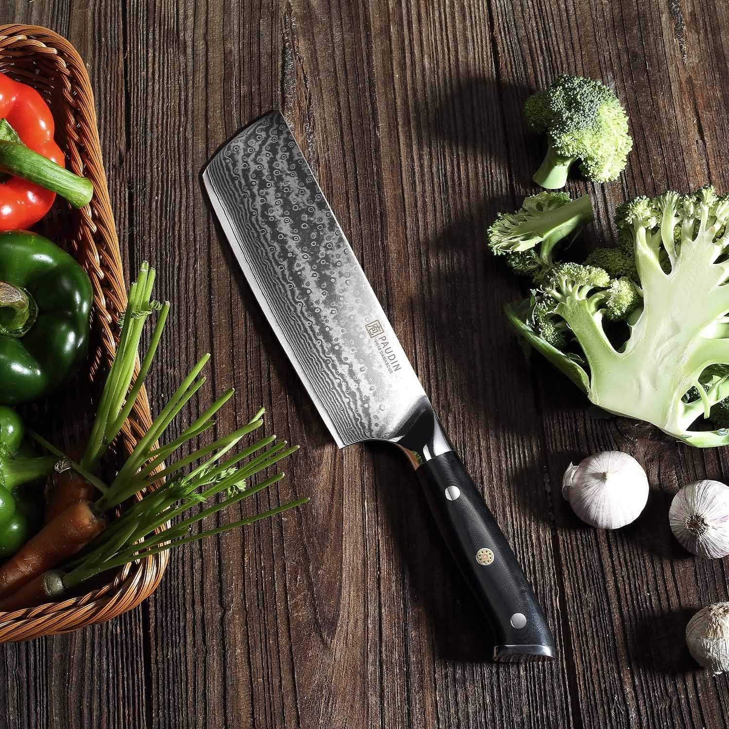 PAUDIN Nakiri knife 7inch everyday kitchen use in action