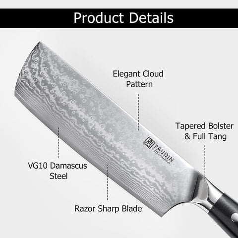 PAUDIN Nakiri knife 7inch full tang with G10 handle for balanced control