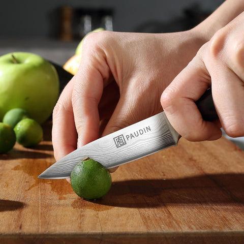 Waved-pattern PAUDIN paring knife blade detail for style and grip