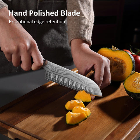 PAUDIN Santoku knife 5-inch in sheath ensures safe storage and transport.