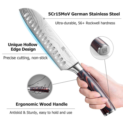 PAUDIN Santoku Knife 7-Inch ideal for slicing meat with clean cuts.