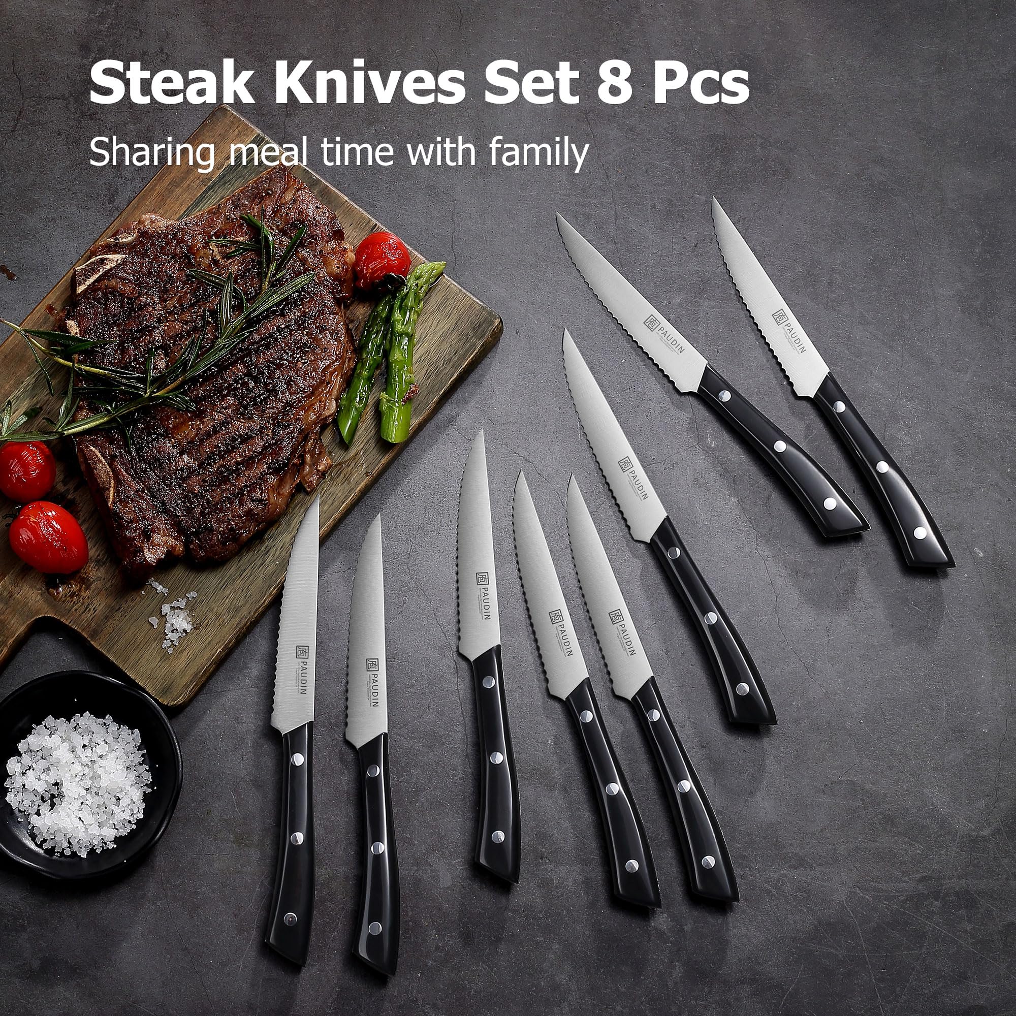 PAUDIN steak knife blade closeup shows an ultra-sharp edge.