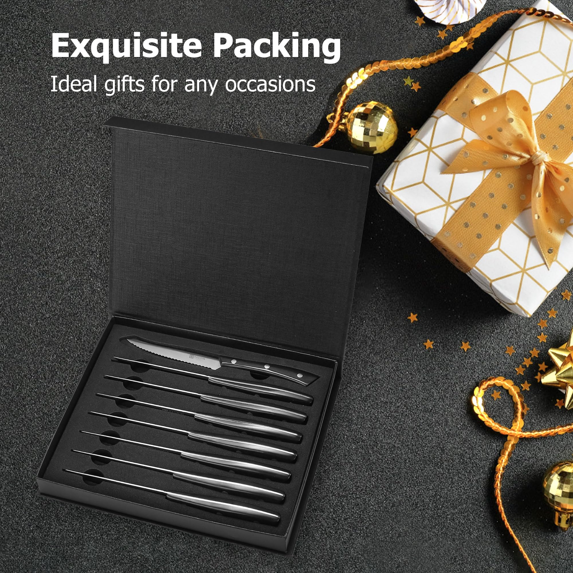 PAUDIN steak knives gift box suggests elegant gifting.