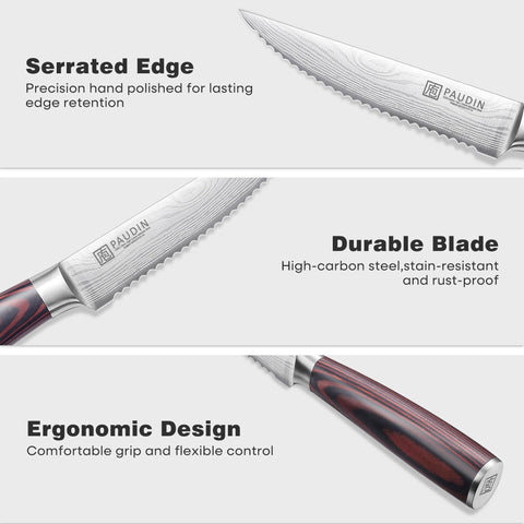 PAUDIN serrated edge prevents tearing for even slices