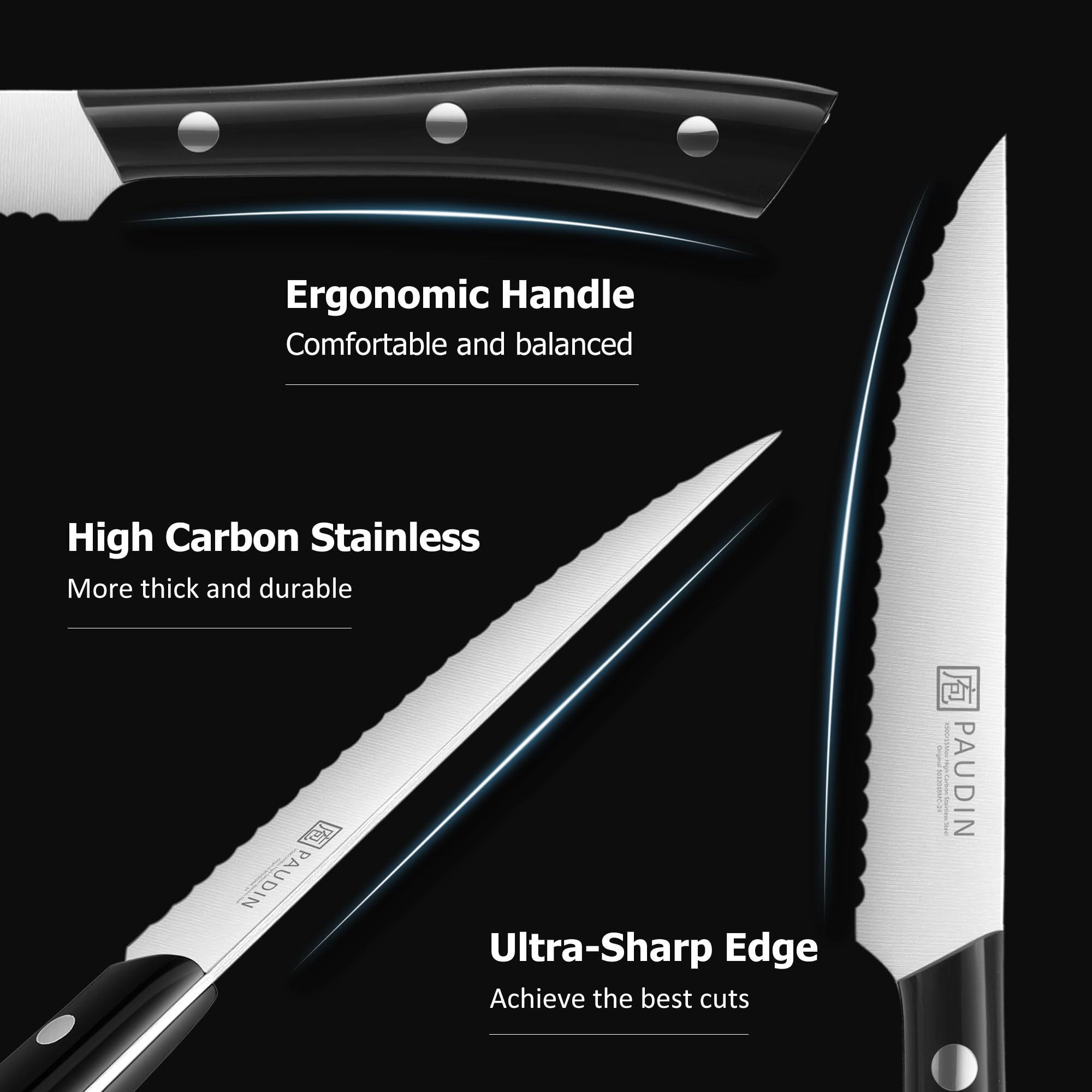PAUDIN steak knives set on table, ready for family dining.