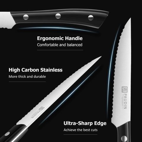 PAUDIN steak knives set on table, ready for family dining.