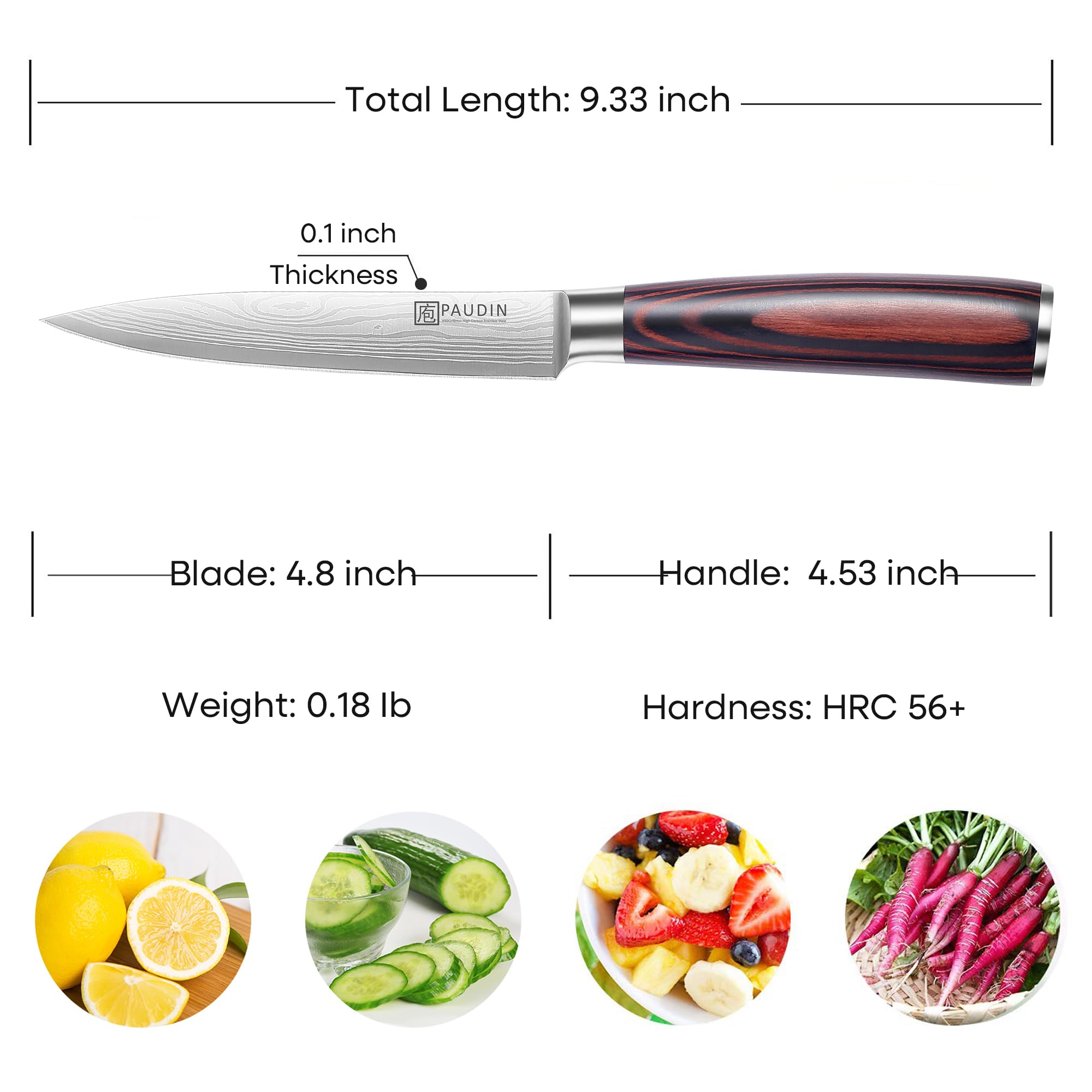 PAUDIN ergonomic handle on the knife for a comfortable, secure grip.