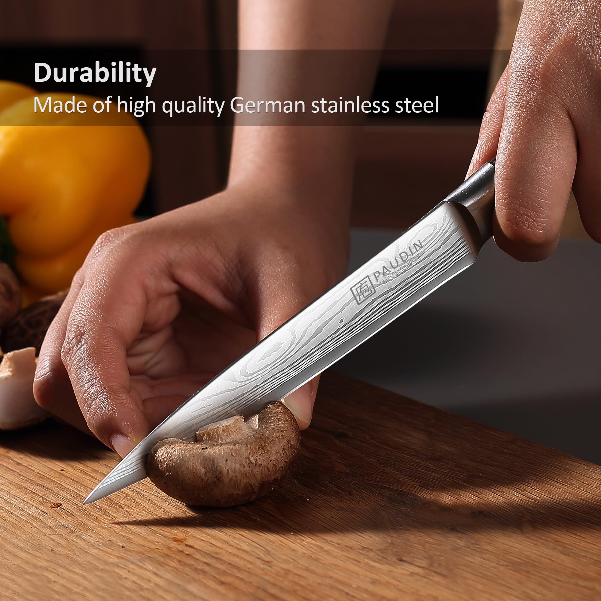 PAUDIN utility knife resting on a kitchen counter for daily prep.