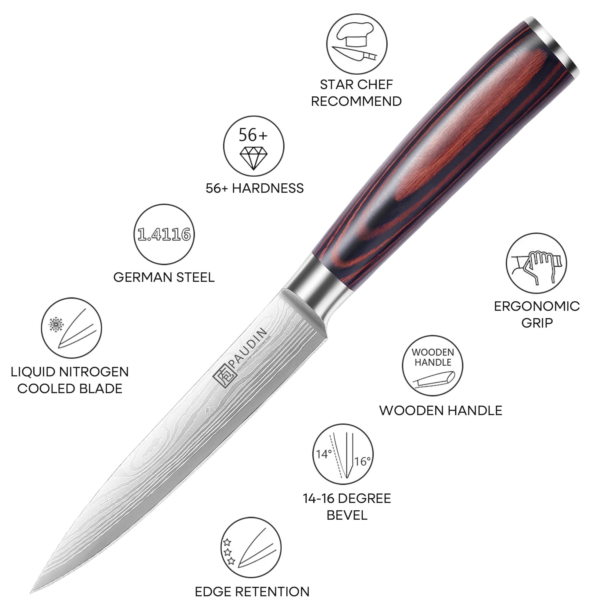 PAUDIN knife cutting vegetables with precise, controlled motions.