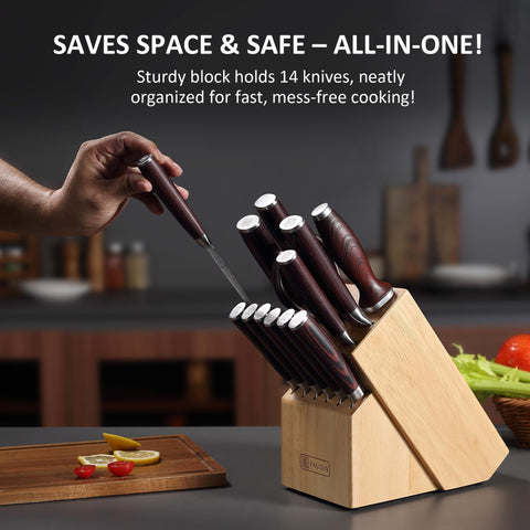 PAUDIN wooden block with sharpening rod for blade maintenance