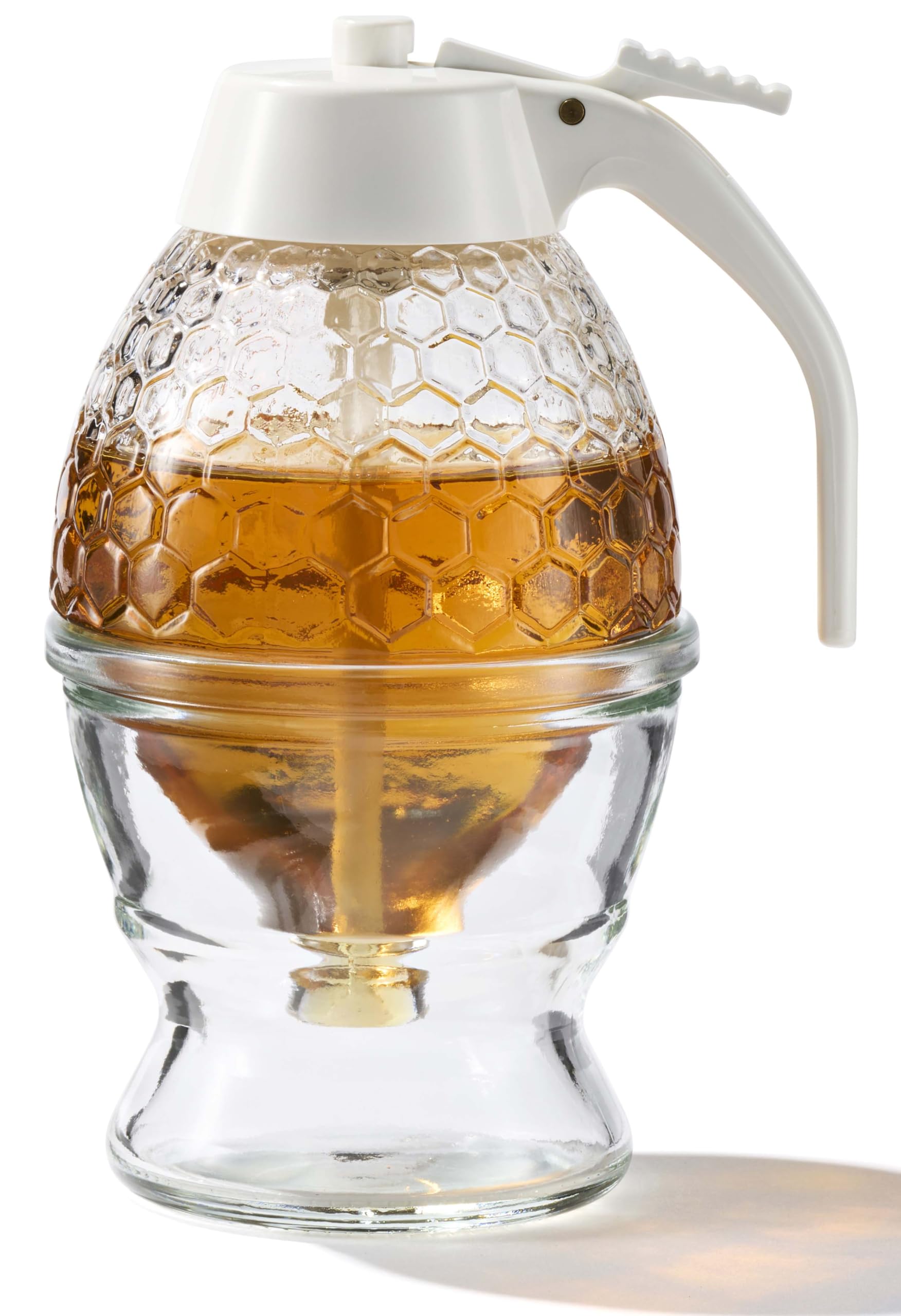 PAULSWAY honey dispenser with stand for mess-free serving.