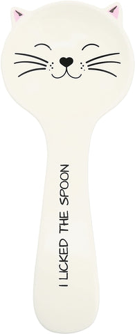 Pavilion Cat Licked the Spoon rest 10-Inch white protects countertops while adding whimsy