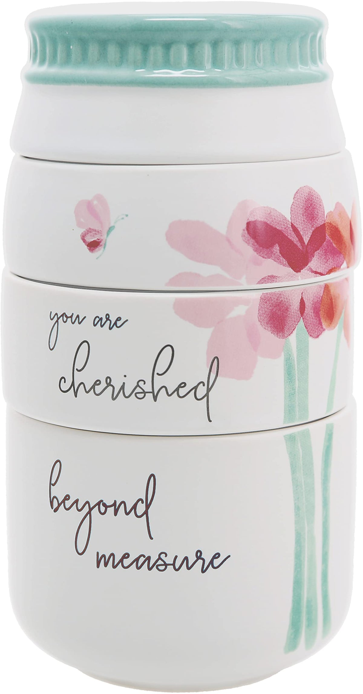 Pavilion Gift Company Cherished Beyond Measure 1/4 cup with teal lid for precise measurements.