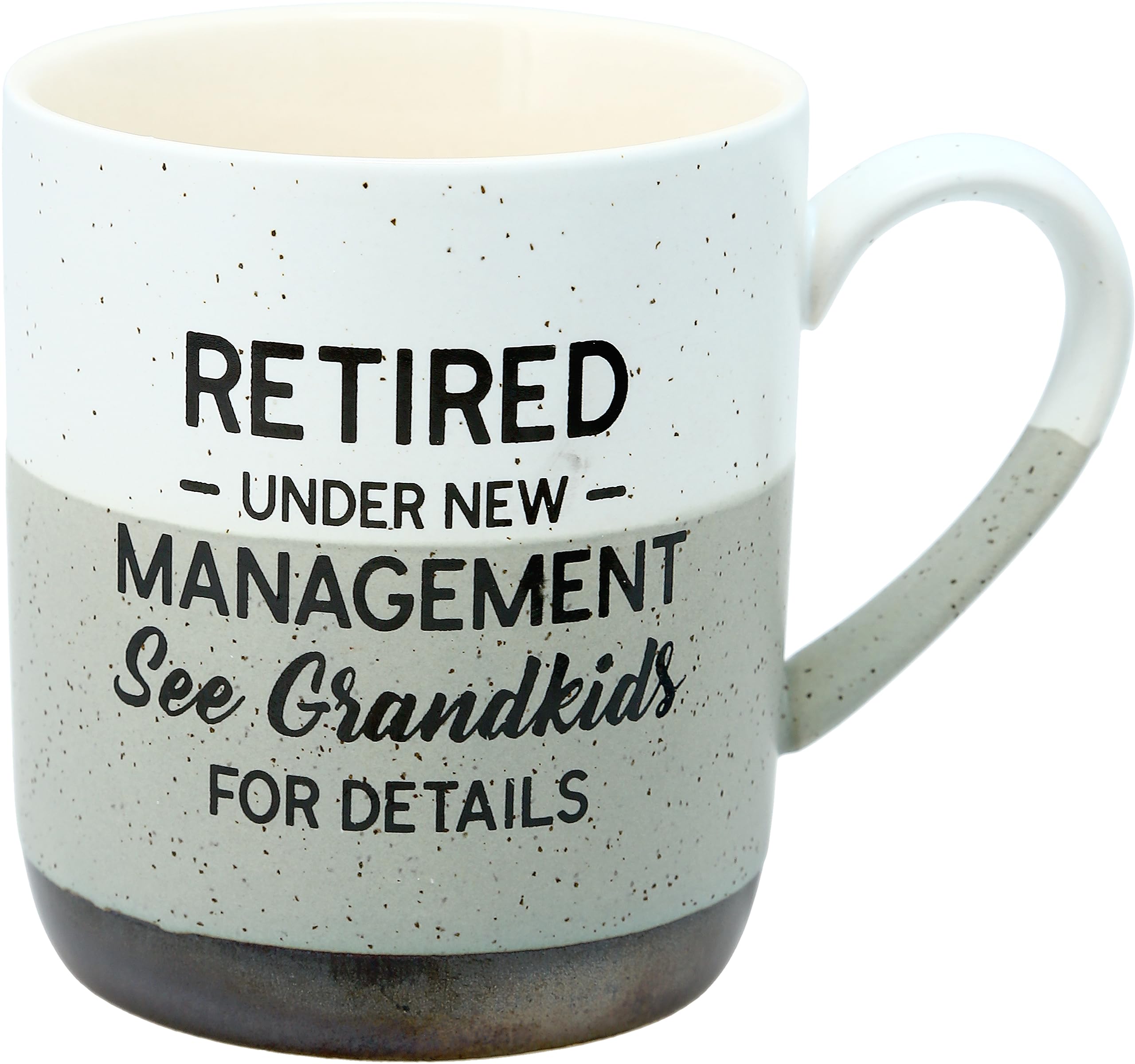 Pavilion Gift Company mug front view with Retired Under New Management text—great retirement celebration gift.