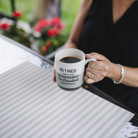 Pavilion Gift Company mug side portrait showing speckled beige glaze and hand-dipped tones, ideal gift.