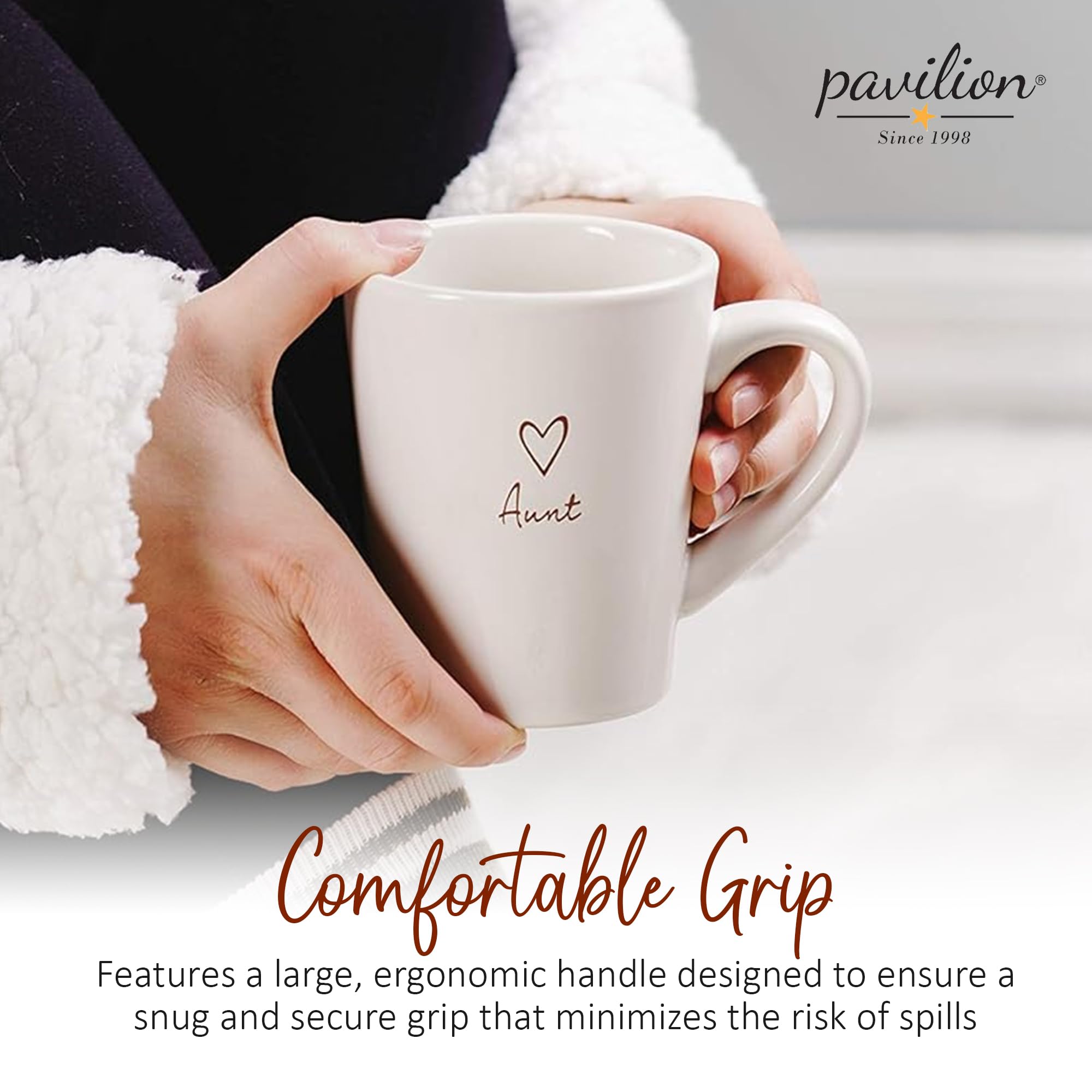Aunt Cup in kitchen with coffee, demonstrating versatile stoneware for beverages.