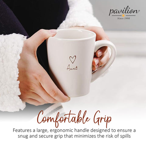Aunt Cup in kitchen with coffee, demonstrating versatile stoneware for beverages.