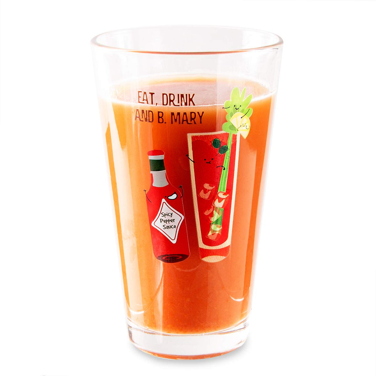 Pavilion Gift Company Eat, Drink & B. Mary glass, front view for elegant entertaining.