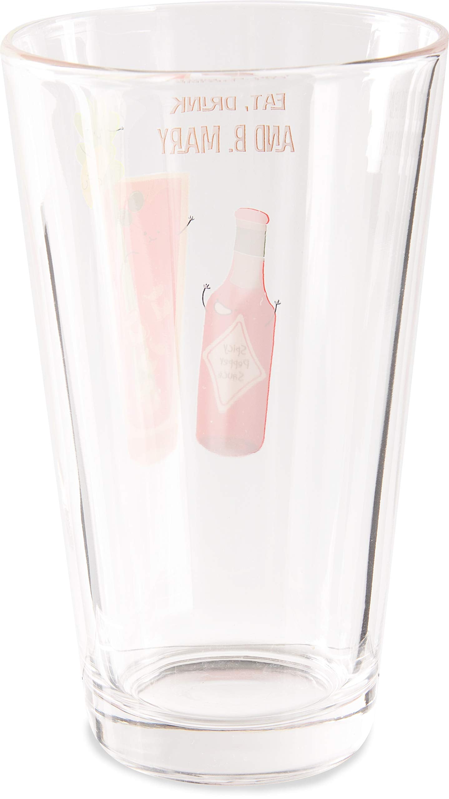 Pavilion Gift Company Eat, Drink & B. Mary print detail on glass.