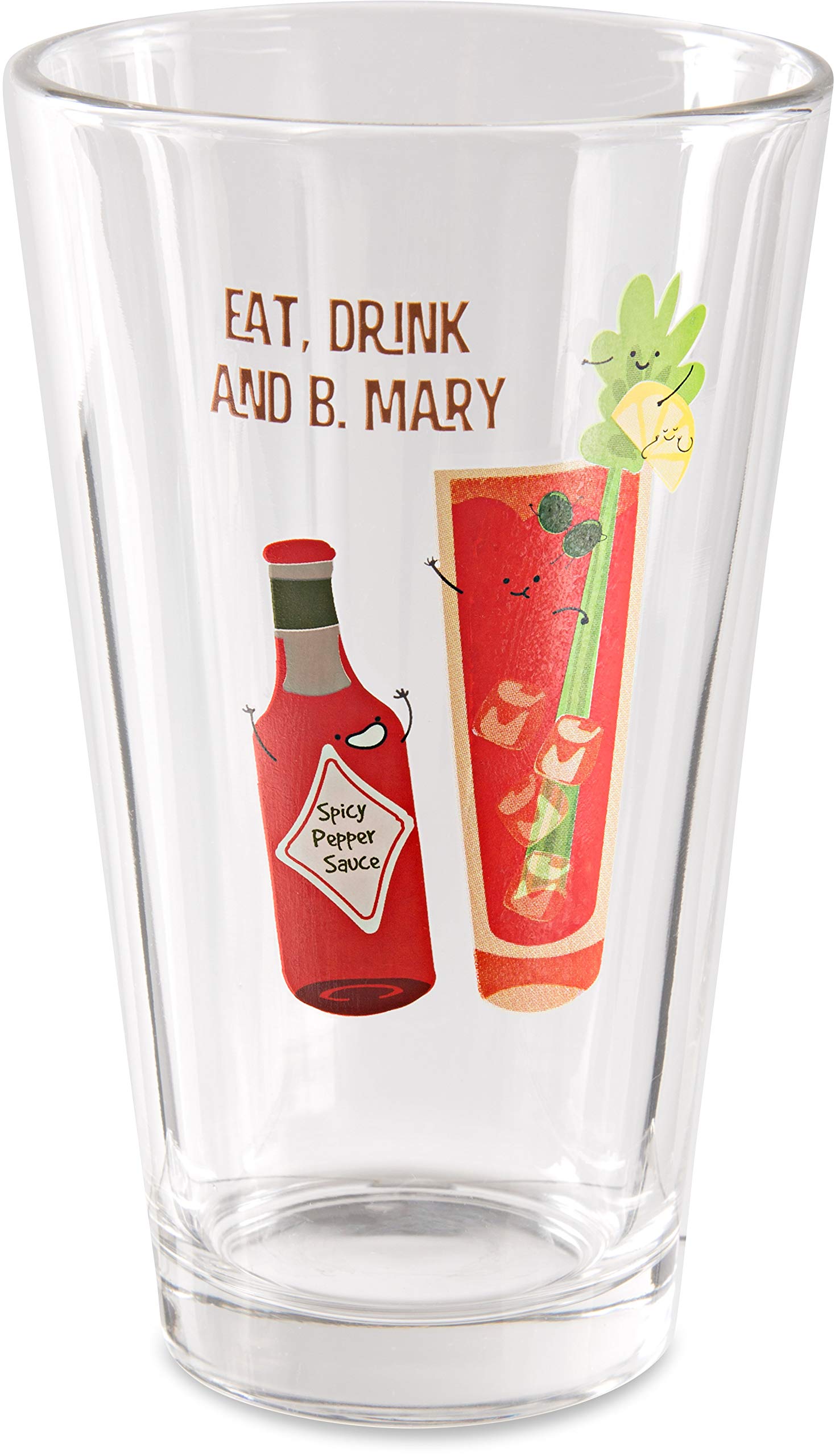Pavilion Gift Company Eat, Drink & B. Mary glass side view.
